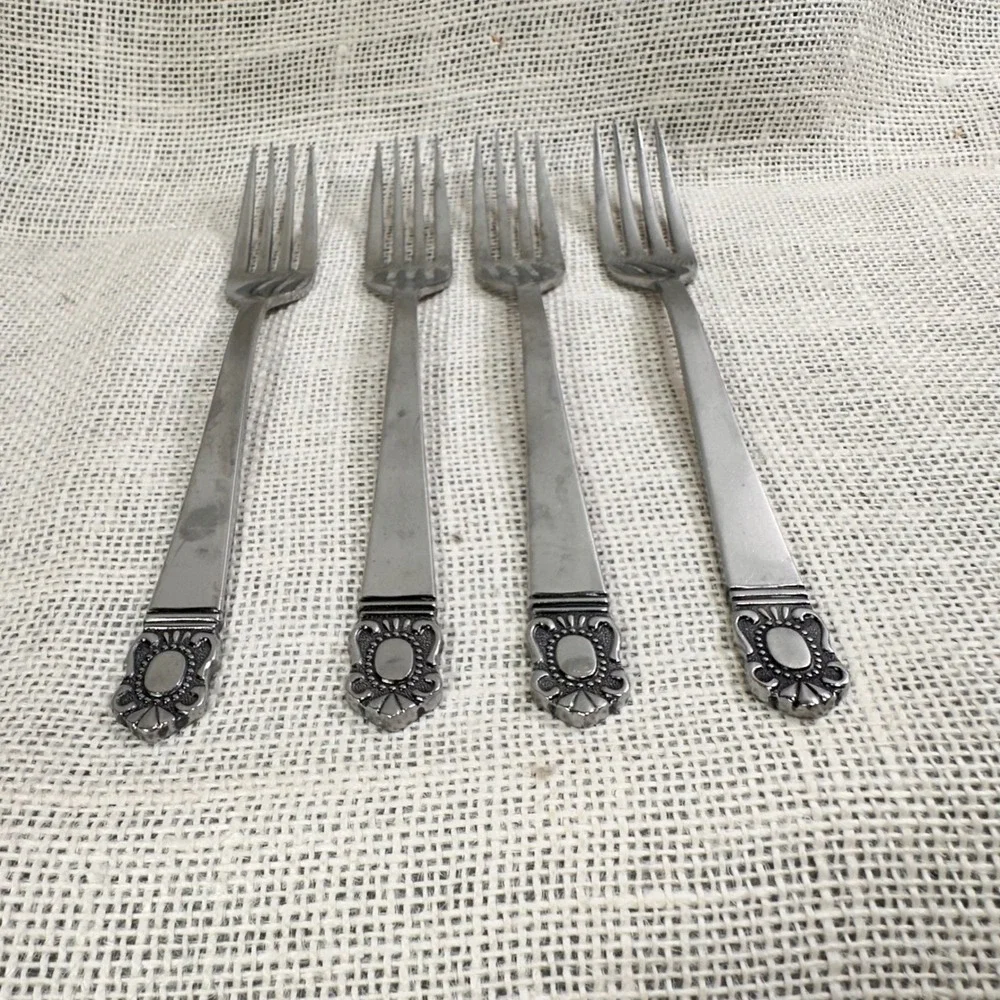 Vintage Hanford Forge Mystique Stainless Steel 4 Dinner Forks Japan H.F.